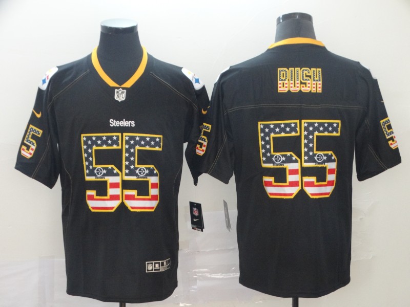 Men's Pittsburgh Steelers #55 Devin Bush Black USA Flag Color Rush Limited Stitched NFL Jersey